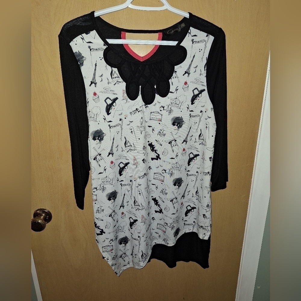 Gea Paris Eiffel Tower And Pastries Blouse Size Medium